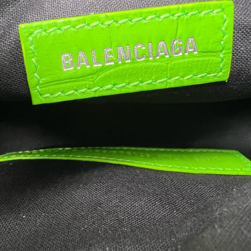 New Balenciaga Le Cagole XS studded neon croc-effect leather bag - Picture 10 of 13
